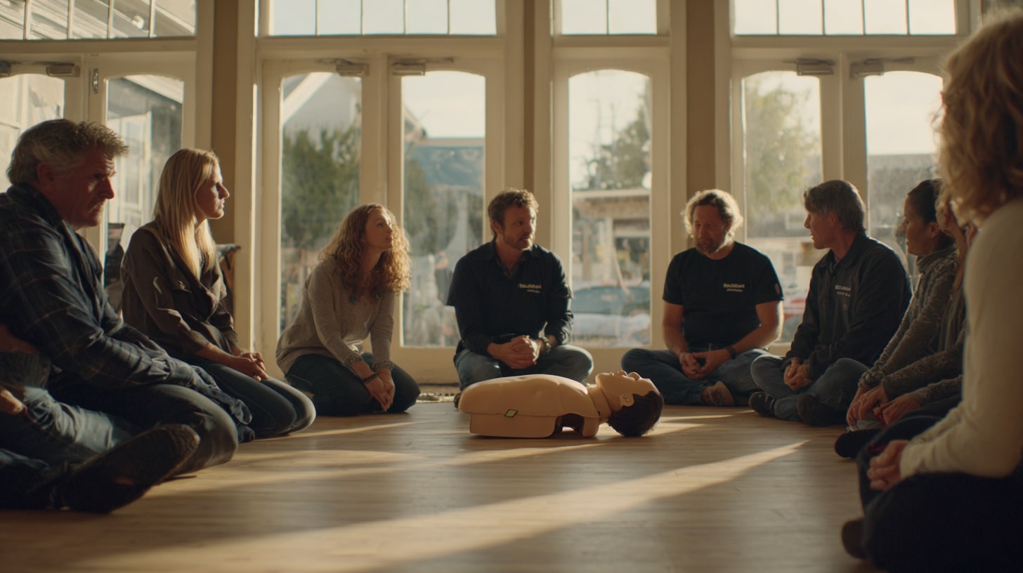 Groupe d’adultes participant à une initiation aux gestes de premiers secours.