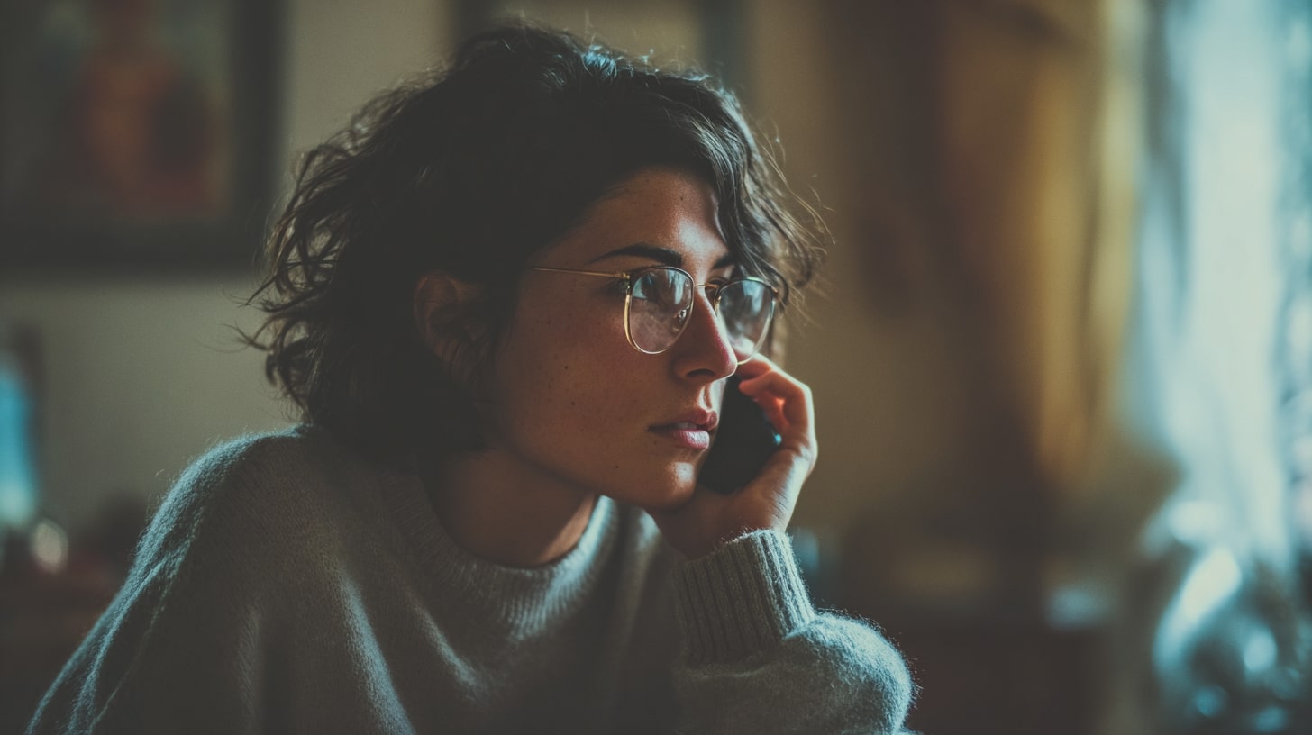 Personne appelant les secours par téléphone en restant calme face à une situation d’urgence.